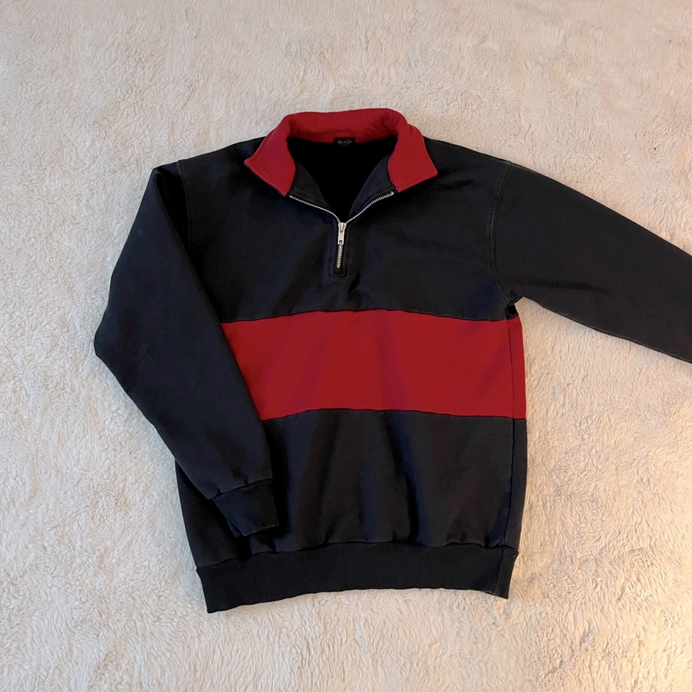 John Galt Navy and Red Stripped Quarter Zip Crewneck